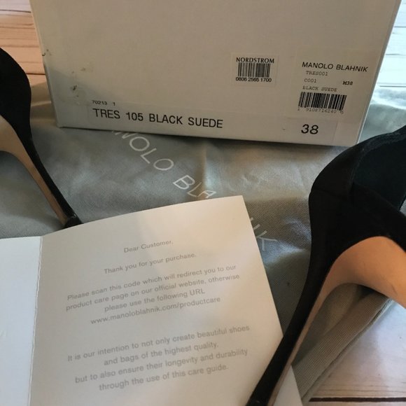 Manolo Blahnik Tres Ankle Strap Sandal Black Suede Sz 38 - Picture 7 of 10